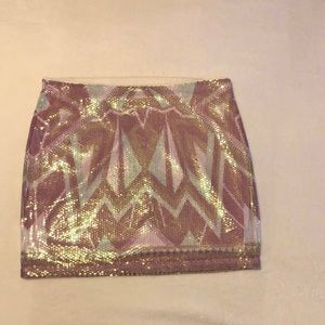 Sequined mini skirt XL beige aqua mauve
